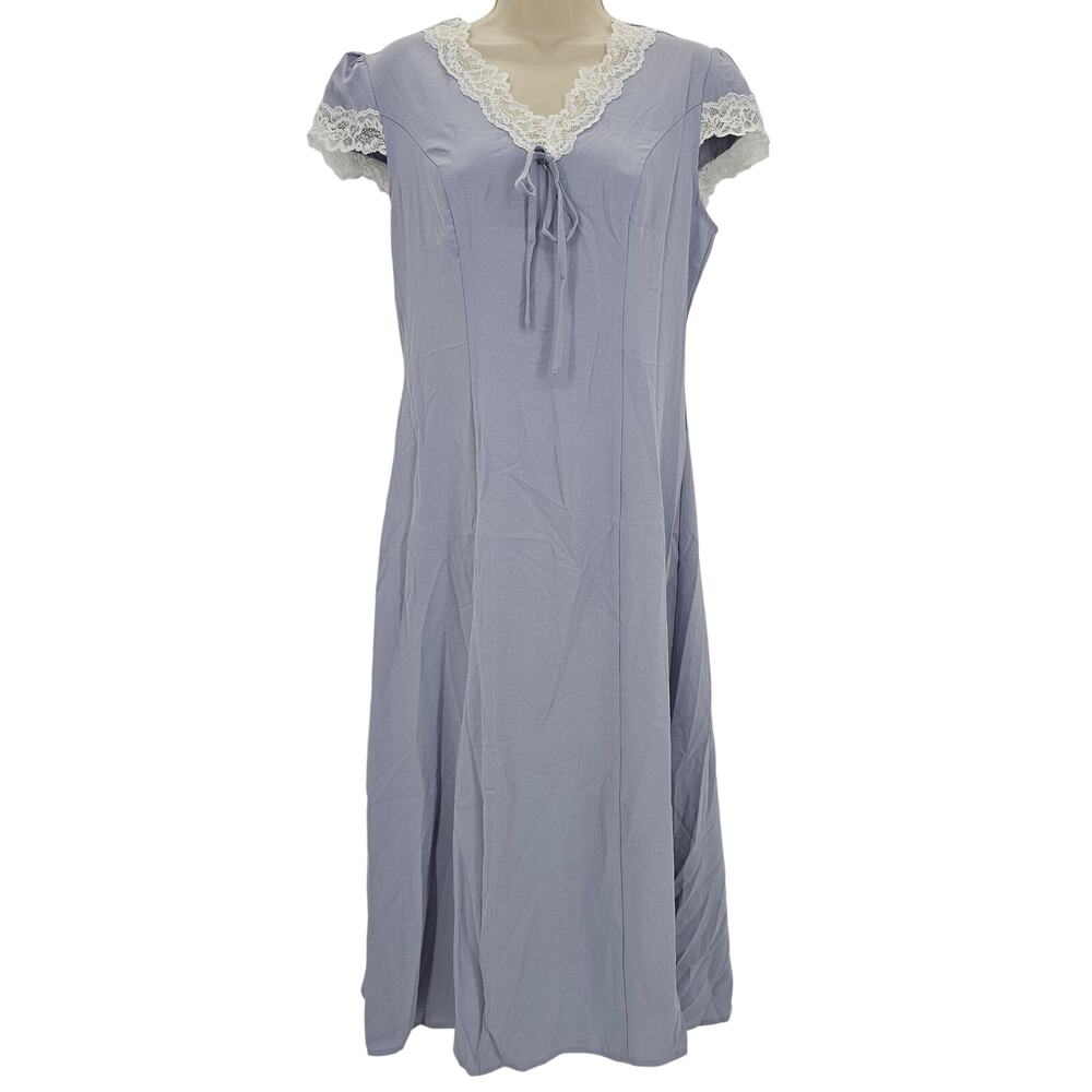 Cupshe Womans size S Soft Blue Lace Trim Short Sleeve Midi Dress Modest NEW